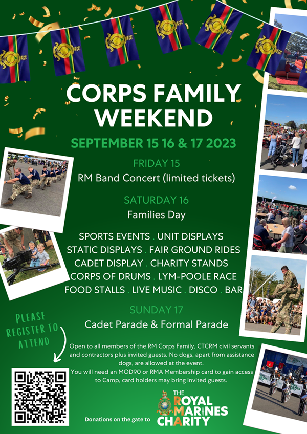 Corps Families Weekend returns! On 15th - 17th September 2023, Corps Family Weekend will be taking place at CTCRM. 🙌 Registration is now open! This event is open to all members of the Corps Family. #RMfamily To register register.enthuse.com/ps/event/Corps…