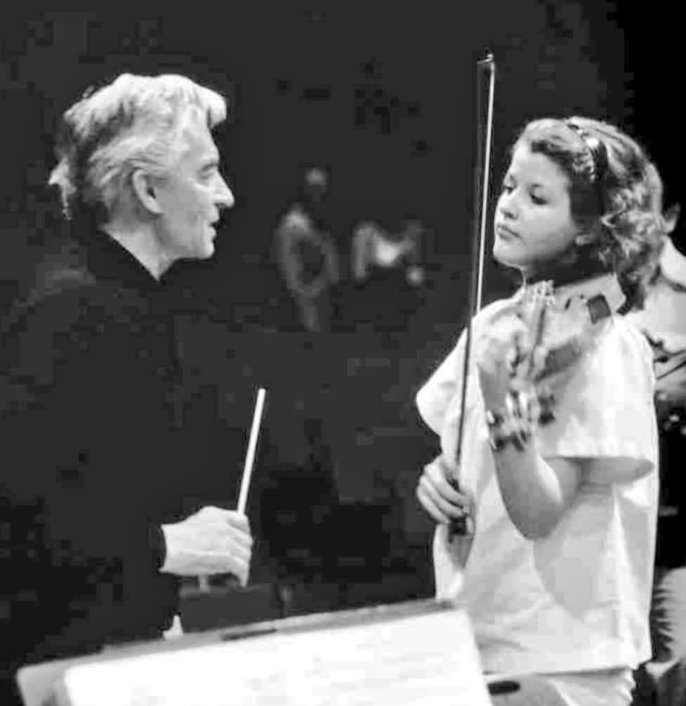 #HerbertvonKarajan with young #violinist #AnneSophieMutter, when she was 13 🎶🎻