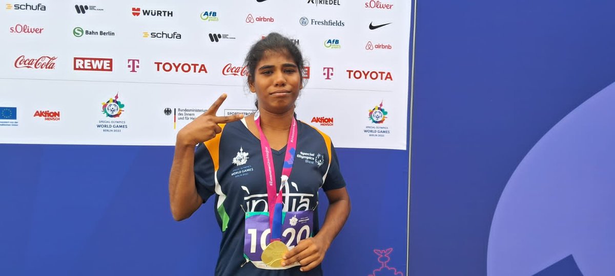 Geetanjali Nagvekar bagged India’s first Gold Medal in the 800m track event at the #SpecialOlympicsWorldGames Berlin 2023. Hearty congratulations to her for this big win, she has made us all immensely proud!