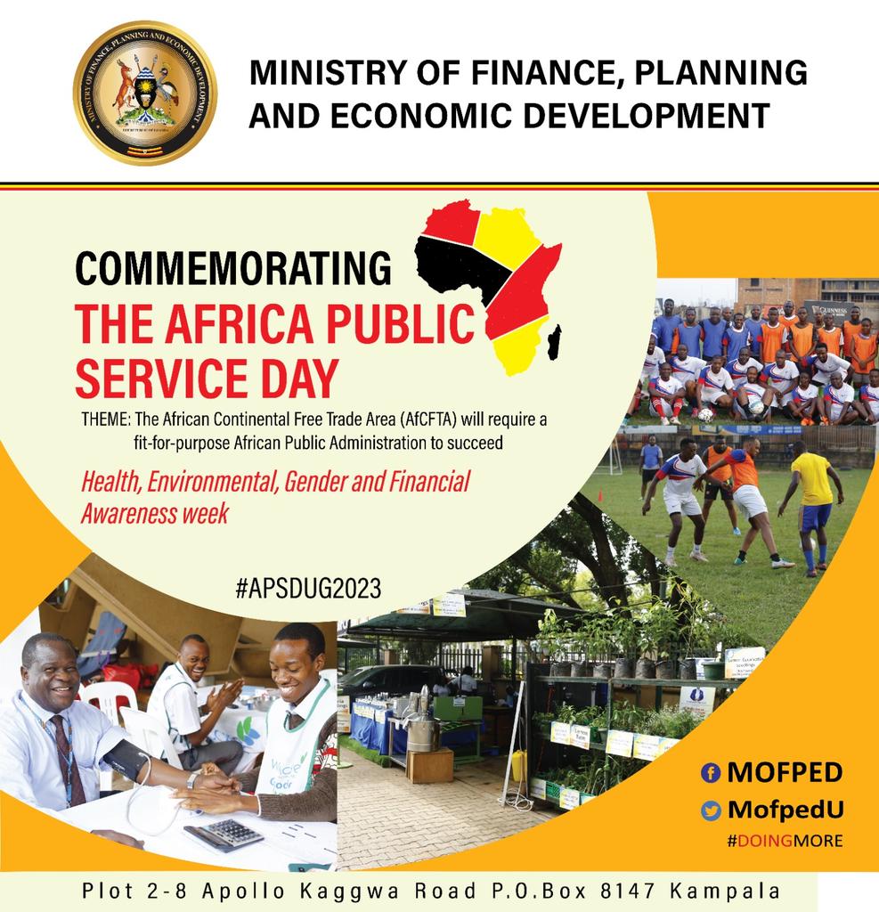 @mofpedU :Commemoration of Africa Public Service Day Climax 23 June 2023 @Kololo Ceremonial Ground that will begin with matching @mopsuganda after a series of activities to mark #PSDUG2023, remember to be part of @GovUganda exhibition from all MDA's on Friday morning till late.