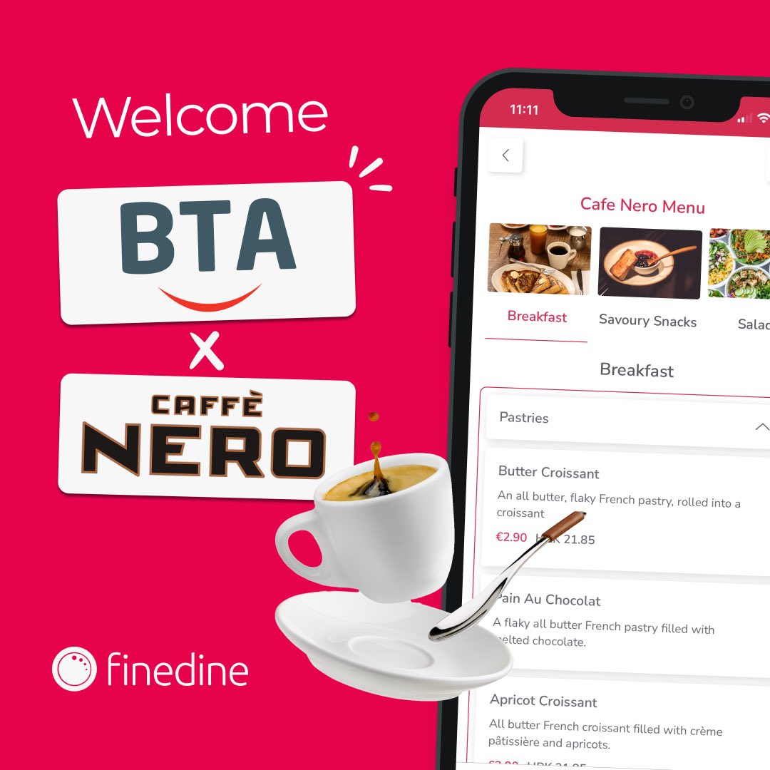 Experienced in crafting exceptional coffee, Caffe Nero, renowned for its top-notch coffee offerings across Europe, has recently become a valued member of the FineDine family through a strategic partnership with BTA. ☕ ❤️ #finedinemenu #restaurant #partnerships #bta