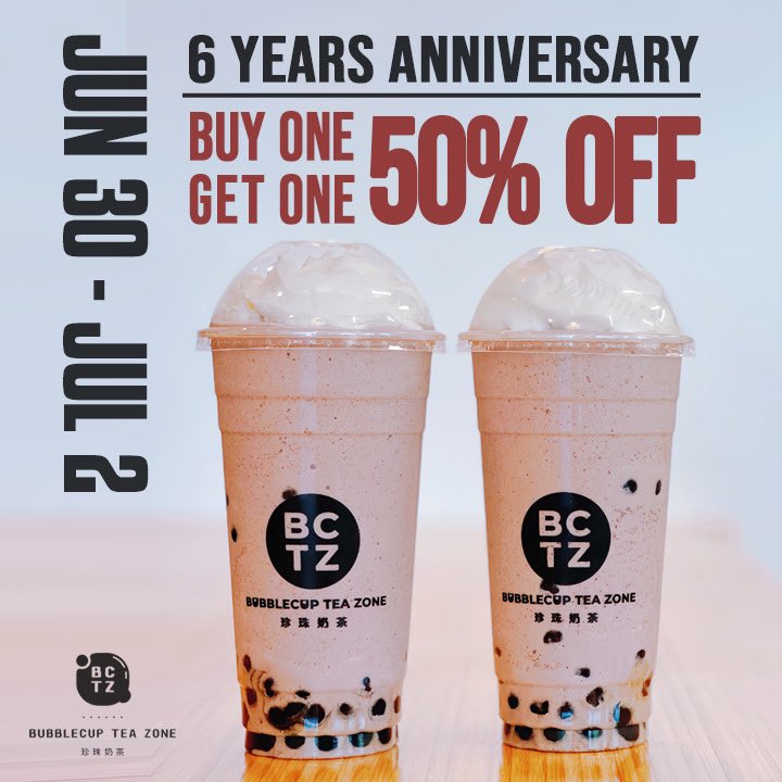 bubblecuptea's tweet photo. 📣📣6 YEAR ANNIVERSARY 📣📣

Buy one get one 50% off on all drinks!
（Large size and in store purchase only）

Date :6/30-7/2 FRIDAY-SUNDAY
Time: Open-Close
Location:
📍St. Louis Central West End
📍St. Louis Manchester
📍Kansas Overland Park
📍Columbia Downtown 
📍Columbia South https://t.co/BdYXsoXxjy