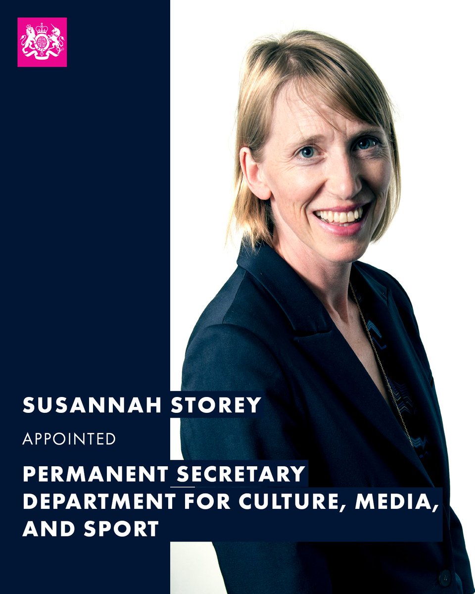 Welcome to Susannah Storey, who has been announced today as the new Permanent Secretary at the Department for Culture, Media and Sport

gov.uk/government/new…