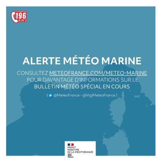 ⚠#BulletinMétéoSpécial côtier émis par @meteofrance
 en #Méditerranée

⚠️Attention bascule de vent Est/Ouest demain, avis #GrandFrais de force 7 💨

➡Reporter sa sortie en mer
➡Vérifier son amarrage
➡Prudence sur le littoral

👉meteofrance.com/meteo-marine
#UrgenceEnMer196☎