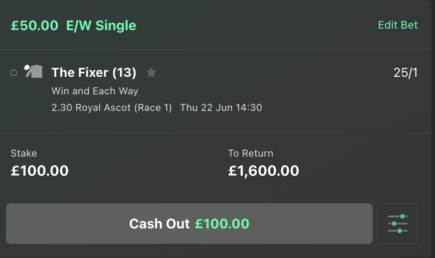 ROYAL ASCOT DAY 3 🏇

LONG-ODDS BANKER 

Odds = 25/1

2.30 - The Fixer E/W 💰

Loads of money coming into this &amp; for a reason.

Wouldn't be suprised to see this start at 16/1 or lower.