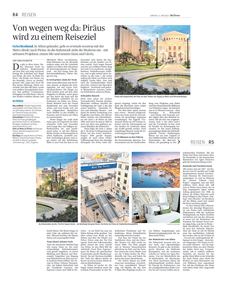 'Yes, Piraeus is back', η αυστριακή εφημερίδα @DiePressecom αφιερώνει στον #Πειραιά και την ανανεωμένη του εικόνα ένα δισέλιδο άρθρο, αποκαλύπτοντας την ξεχωριστή ατμόσφαιρα της πόλης.
#PressTrip #ProudOfOurWork
