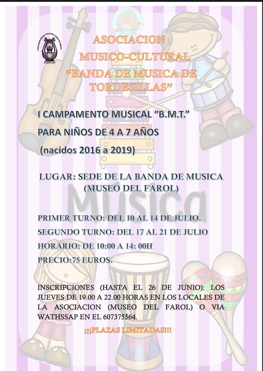 Recordamos también que sigue abierto el plazo de inscripción para nuestro I Campamento Musical.
¡No te quedes sin tu plaza!