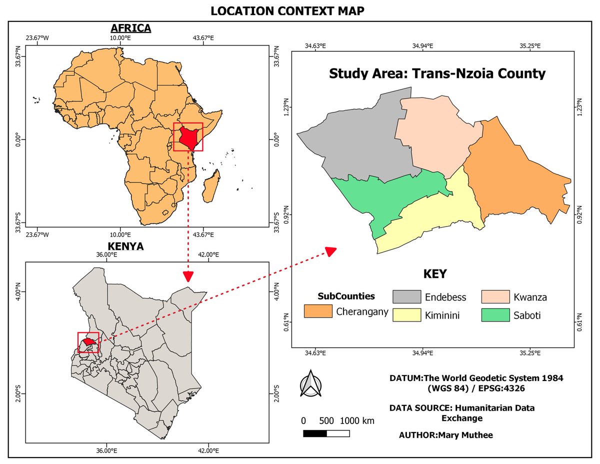 22/06/2023..I made a location context map for Trans-Nzoia county,#Kenya using #QGIS ..
#gischat #maps #geospatial