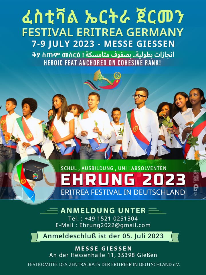 Willkommen zu diesjährige eritreische Kultur festival in #Gießen von 8-9.07.2023 🥳 und viel mehr erwartet euch 🇪🇷🙌🏾🙌🏾 See you there 🍾🍾
#Eritrea #Festival #Gießen #Sommer