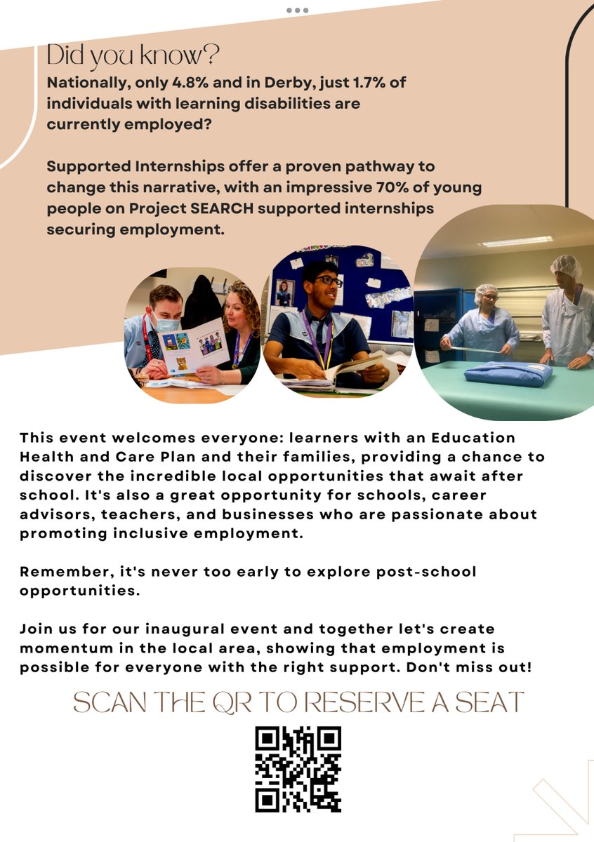 Supported Internship Event ‼️

🗓️Monday 3rd July 2023
⏰5-7pm
📍University of Derby, Kedleston Road

We look forward to seeing everyone for this fantastic opportunity.