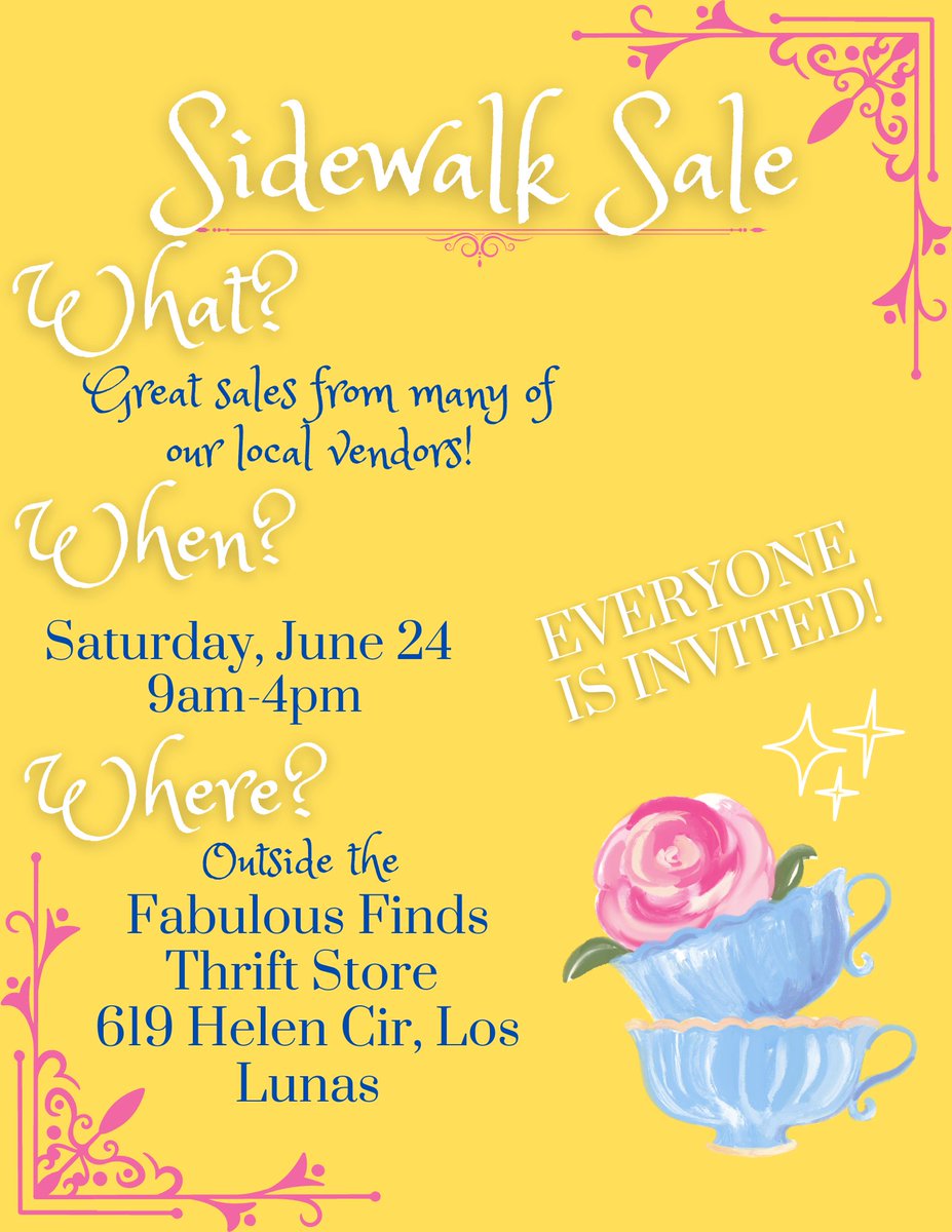 Sidewalk Sale outside of the Fabulous Finds Thrift Store located on 619 Helen Cir, Los Lunas. It goes from 9-4 this Saturday, the 24th! #sidewalksale #thriftstore #loslunasnewmexico