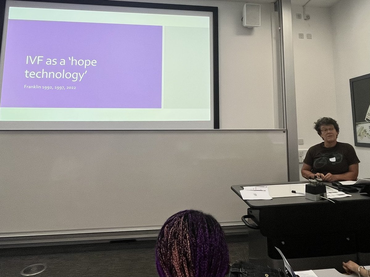 ZeynepGurtin's tweet photo. Huge thanks to @sbrooksfranklin for a characteristically thought provoking plenary address, revisiting the idea of #IVF as a hope technology, which has created a New Reproductive Order,  changing perceptions of #fertility and #infertility. #HRSG23 #reprosoc https://t.co/HhTj4MopQd