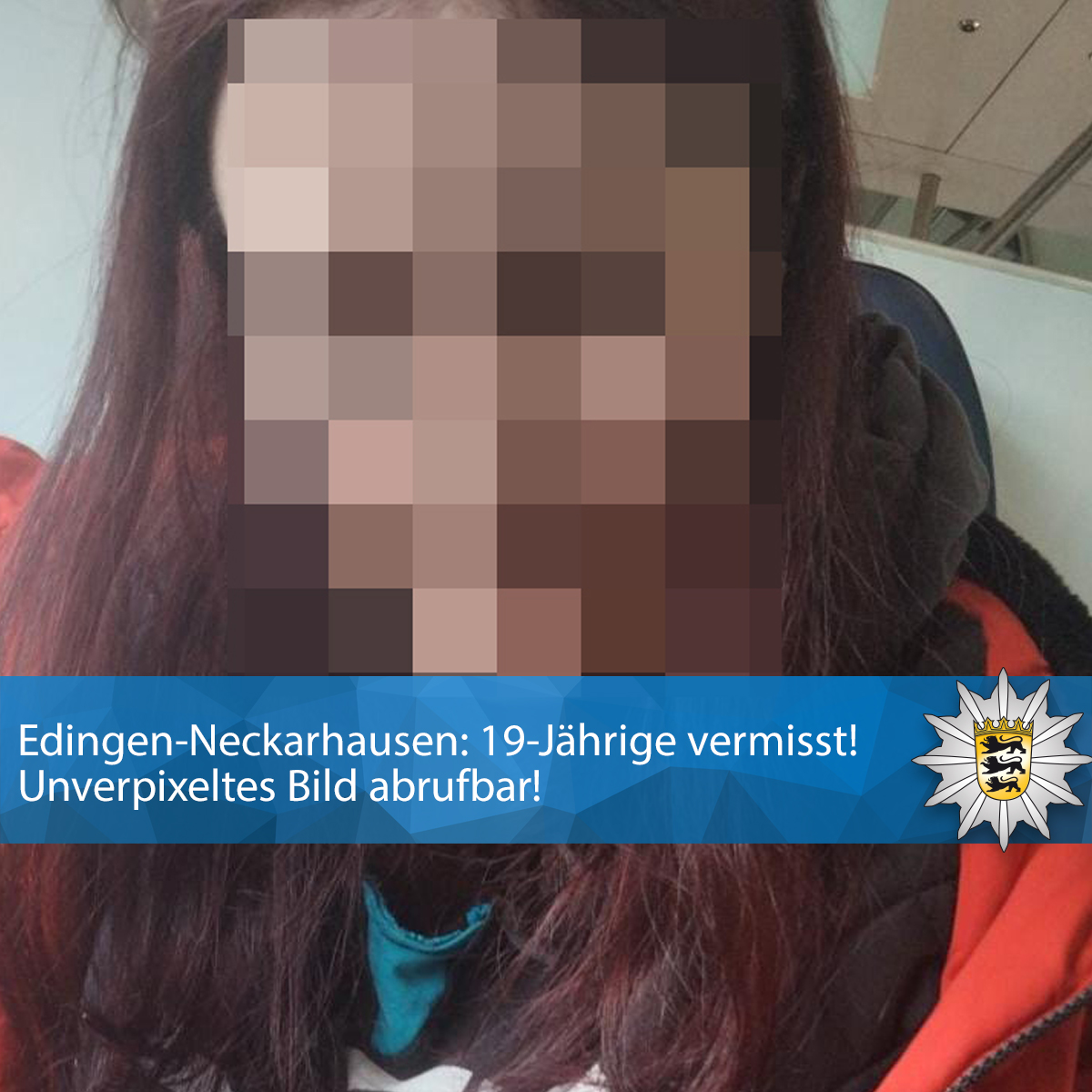 PolizeiMannheim's tweet photo. #Edingen-#Neckarhausen: 19-Jährige vermisst! 
❗ Zum unverpixelten Bild gelangt Ihr direkt hier:
https://t.co/TacJsZh2VI https://t.co/IN2ZtYr58f