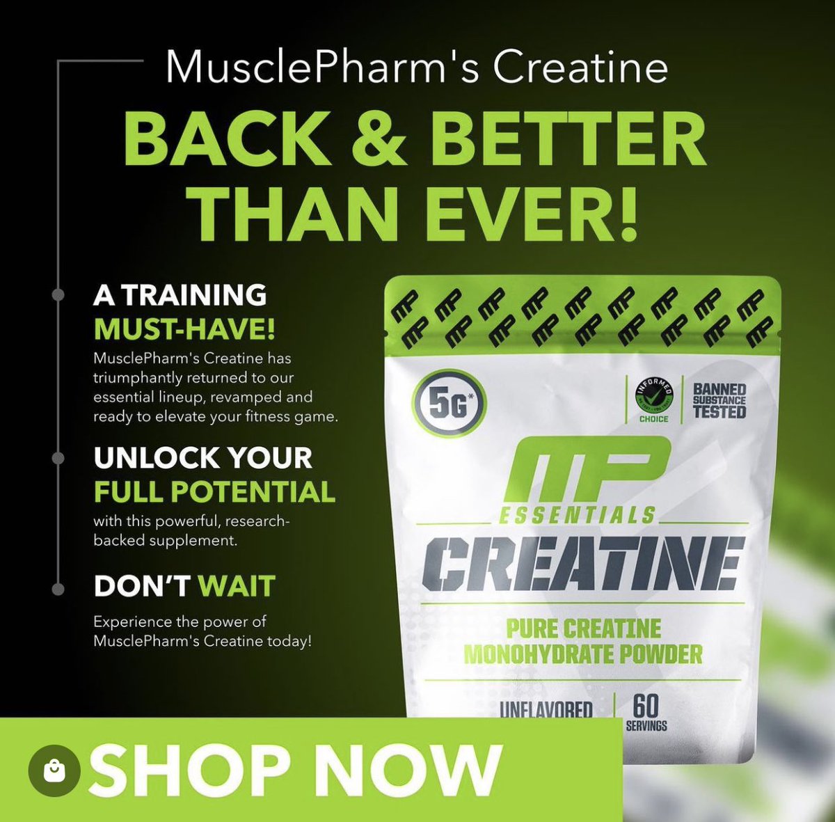 Creatine is back and better than ever!!! Informed Choice Certified @wetestyoutrust #welivethis MusclePharm.com