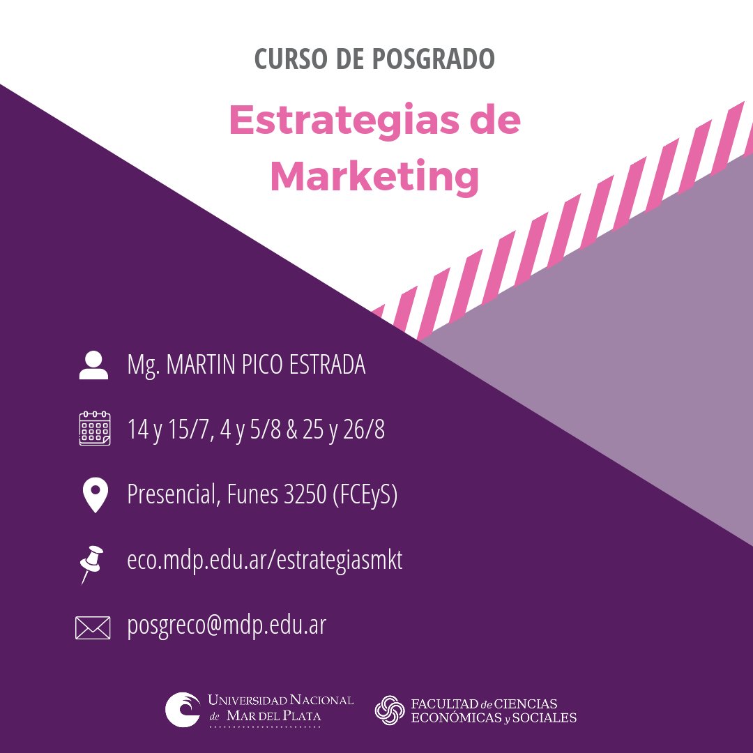 FCEyS (@fceys) on Twitter photo ❕️Nueva oferta de Curso de Posgrado "Estrategias de Marketing"
▶️ Podes encontrar más información y realizar tu inscripción en nuestra página web (link en bio)
➡️ Por consultas, no dudes en escribirnos a posgreco@mdp.edu.ar ❕️Nueva oferta de Curso de Posgrado "Estrategias de Marketing"
▶️ Podes encontrar más información y realizar tu inscripción en nuestra página web (link en bio)
➡️ Por consultas, no dudes en escribirnos a posgreco@mdp.edu.ar