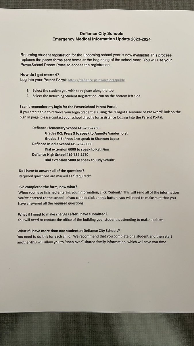 DefianceHS's tweet image. Now is the time for you to complete your online Emergency Medical Information profile.  

The emergency/medical information is an annual requirement for all students.  In addition, this must be completed by ALL students participating in summer activities.  

Have a great summer!