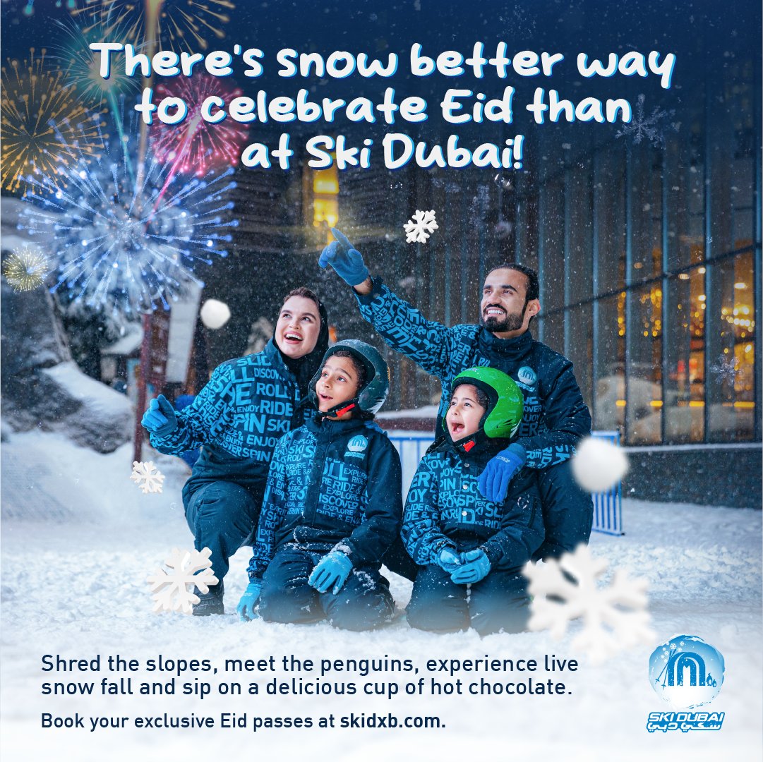 Ski Dubai (@skidxb) on Twitter photo Eid + Snow = Unforgettable memories! ❄️ 🥰
Don't miss our exclusive packages at #SkiDubai this Eid!
Book now on our website for a special discount and get ready for all the snowy festivities! ❄️ ✨
#EidAlAdha #GreatMoments <a href="/MajidAlFuttaim/">Majid Al Futtaim</a> Eid + Snow = Unforgettable memories! ❄️ 🥰
Don't miss our exclusive packages at #SkiDubai this Eid!
Book now on our website for a special discount and get ready for all the snowy festivities! ❄️ ✨
#EidAlAdha #GreatMoments <a href="/MajidAlFuttaim/">Majid Al Futtaim</a>