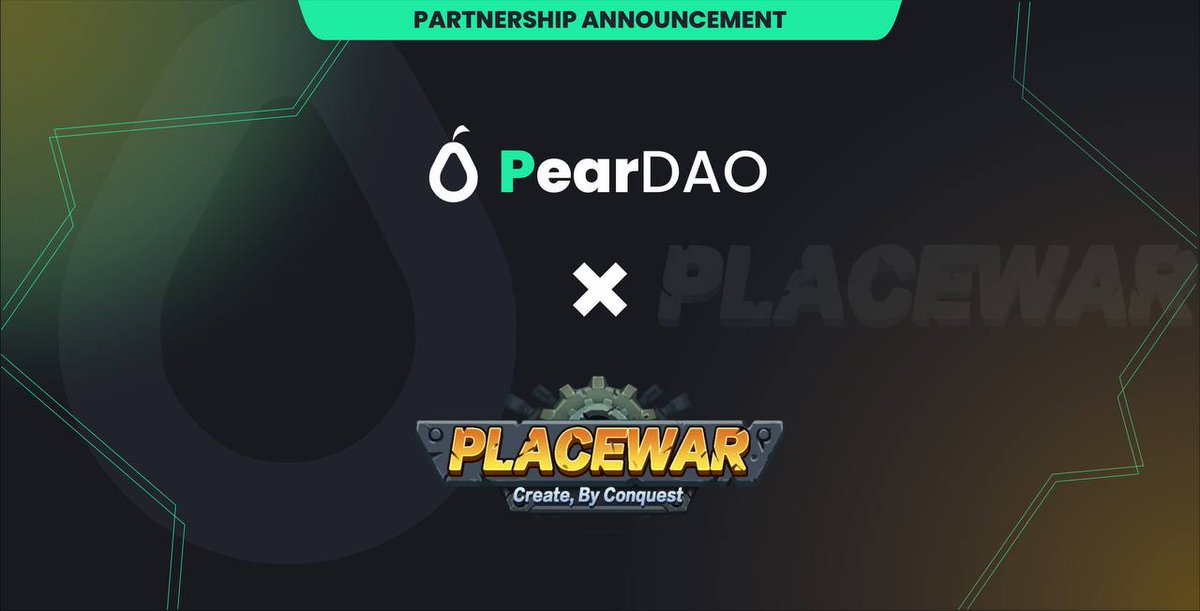 🉑 @PearDAOReal and @Placewar_game are now partners 

🉑 #PearDAO (PEX) aims to complement the #CEX and #DEX-driven cryptocurrency ecosystem by enabling the exchange of value between on-chain, off-chain and cross-chain ecosystems

🔽 VISIT
peardao.io/?chainId=56
#SCN1