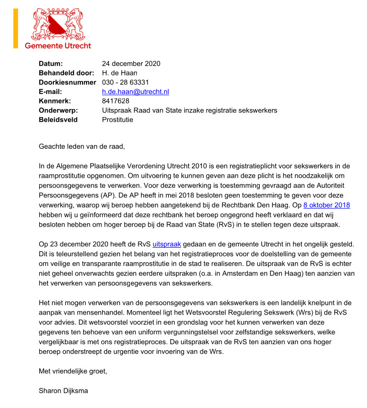 UtrechtseSjoerd's tweet photo. @Catjecat1 De laatste keer dat Utrecht teruggefloten werd over het registreren van sekswerkers, was door de Raad van State in december 2020. Het is imho schandalig dat ze maar blijven drukken. #wrsNEE https://t.co/RfyMabu62t