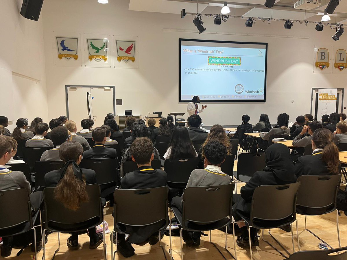 ArkBlake's tweet photo. As part of our #ArkMoment, @ArkBlake celebrated #WindrushDay through a fantastic assembly by Mr Brown, Head of History, and a poignant video presentation shared across all @ArkSchools! https://t.co/FsPz8En66C