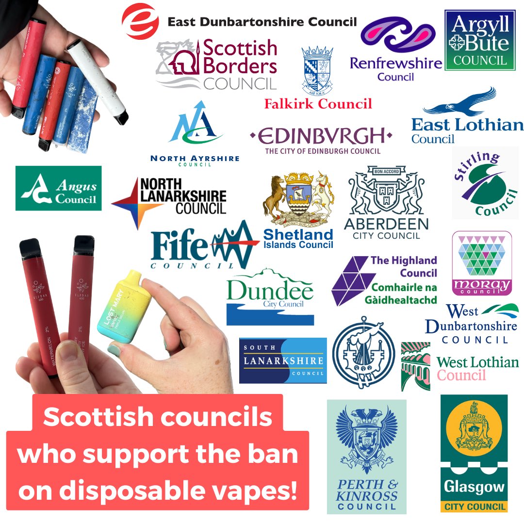 23 Scottish Councils supporting the #BanDisposableVapes campaign ❌💨 <a href="/AngusCouncil/">Angus Council</a> welcome!