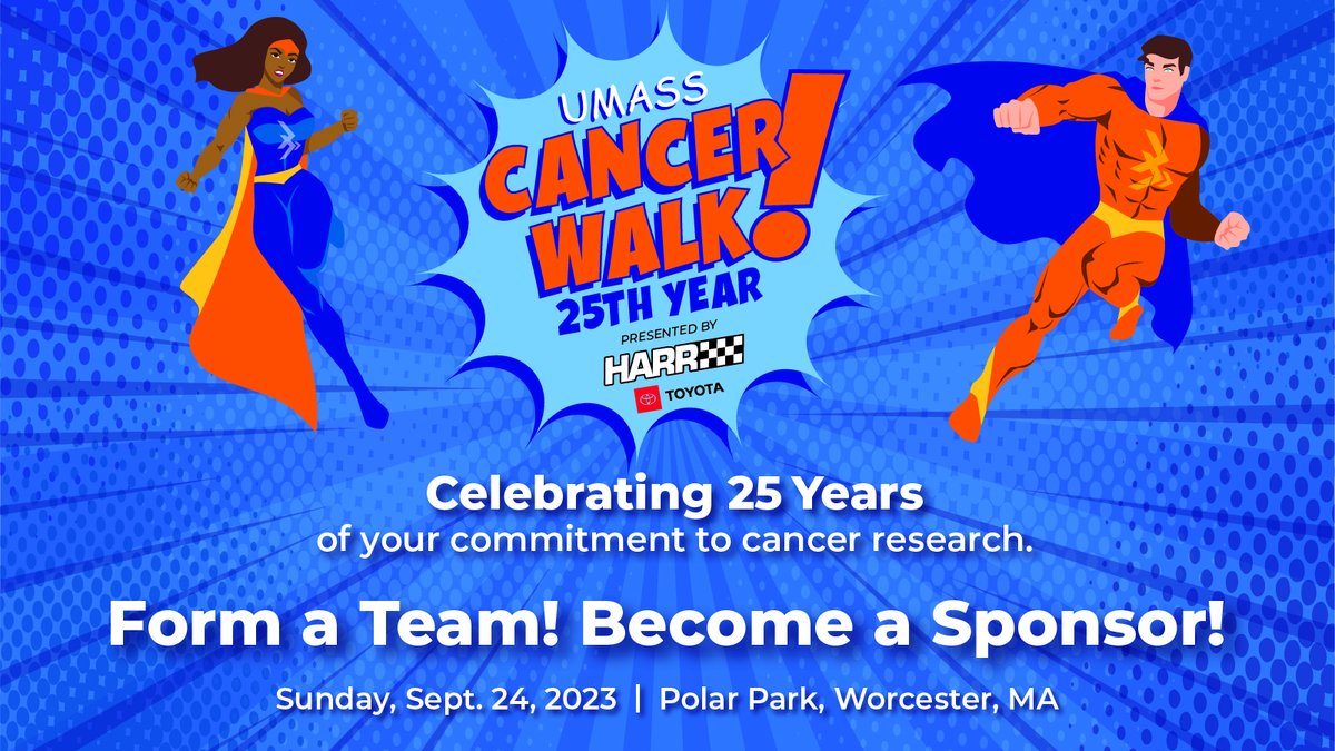 📣 Calling all superheroes! 🦸‍♂️🦸‍♀️

Registration for the UMass Cancer Walk is now open! 

Register today with an early bird rate of only $5! If you are creating a team, your promo code for free registration is TEAMCAP (redeem at checkout screen): ow.ly/r9tq50OTJ2R