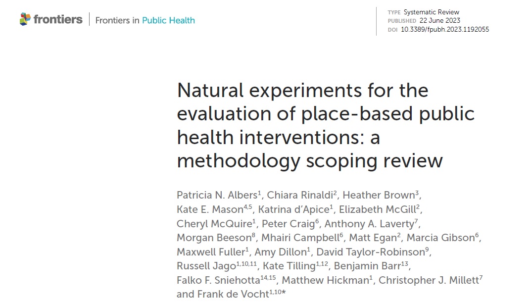 NEW PAPER ALERT!
Our @NIHRSPHR work on place-based #publichealth #naturalexperiments #evaluation #methodology has been published in @FrontPubHealth. 
It's #openaccess so have a look:
frontiersin.org/articles/10.33…

A short 🧵