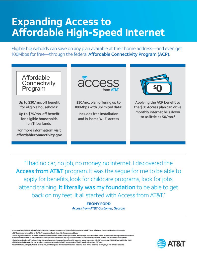 We’re doing our part to help eliminate the cost barrier for Texans to access home internet. Eligible households can combine their ACP benefit w/ the Access from AT&T plan to lower their monthly bill to $0! More info here: att.com/acp #OnlineForAll