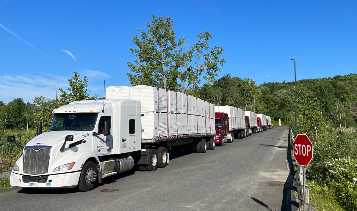 InterprintUSA's tweet photo. The construction of Interprint's 57,000 square foot expansion in Pittsfield is kicking into high gear: 5 tractor trailers' worth of roofing insulation have arrived! 👍 #interprint #pittsfield #intheberkshires https://t.co/6pRupMDVXW