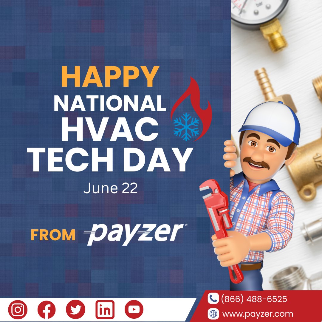 wexfsm's tweet photo. Today is National HVAC Tech Day and we, at Payzer, want to recognize all the incredible technicians that work tirelessly to keep us comfortable year-round!  #nationalhvactechday #hvac #hvactech #thankyou #hvaclife #hvactechnician #hvactech https://t.co/bM2atZyBGy