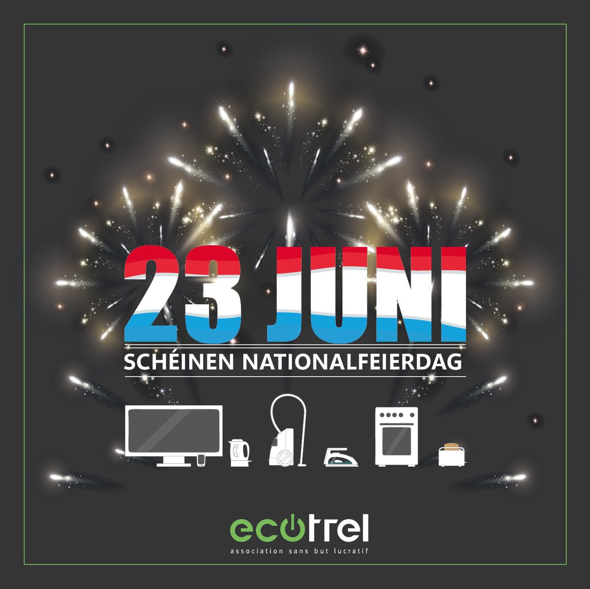 EcotrelAsbl's tweet photo. Ecotrel wënscht iech en schéinen Nationalfeierdag !💫
Ecotrel vous souhaite une joyeuse fête nationale !💫
#Luxembourg #Nationalfeierdag https://t.co/pVH5pnQ1HK