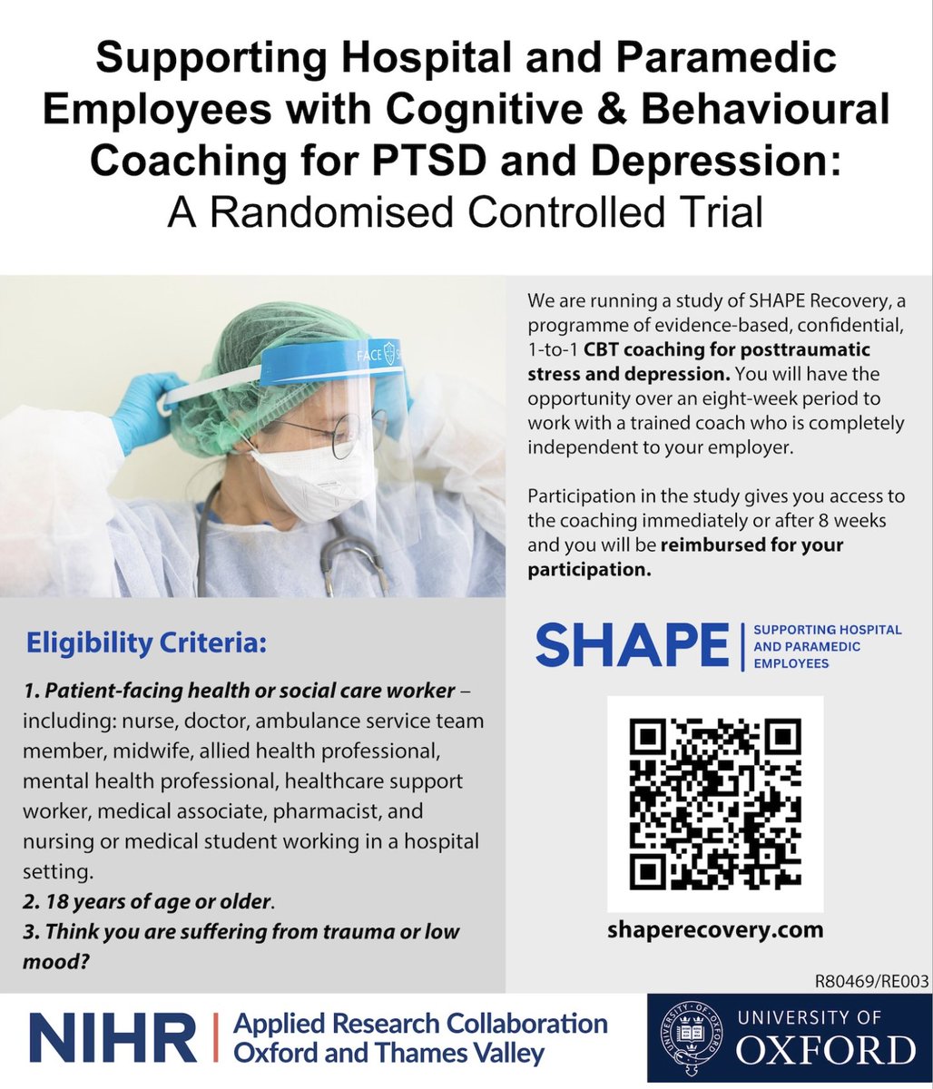 LaingJasmine's tweet photo. Sensible help for hardworking staff!🧑‍⚕️🏥👩‍⚕️

We are currently running a study at the University of Oxford for health and social care workers in the UK who are experiencing low mood or severe stress.

To find out more about our study click the link below:
https://t.co/KRoSiPvMCj https://t.co/eokA33rg7j