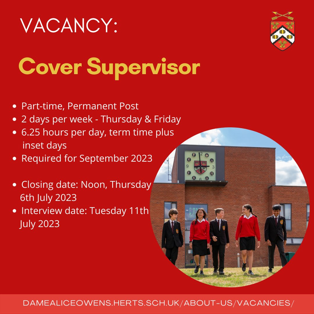 damealiceowens's tweet photo. Come and join our team!  

We have an exciting new vacancy for a Cover Supervisor. 

 For more details and information on how to apply, please visit our please visit our website - https://t.co/zPORCJIkko https://t.co/geCuJfExxs
