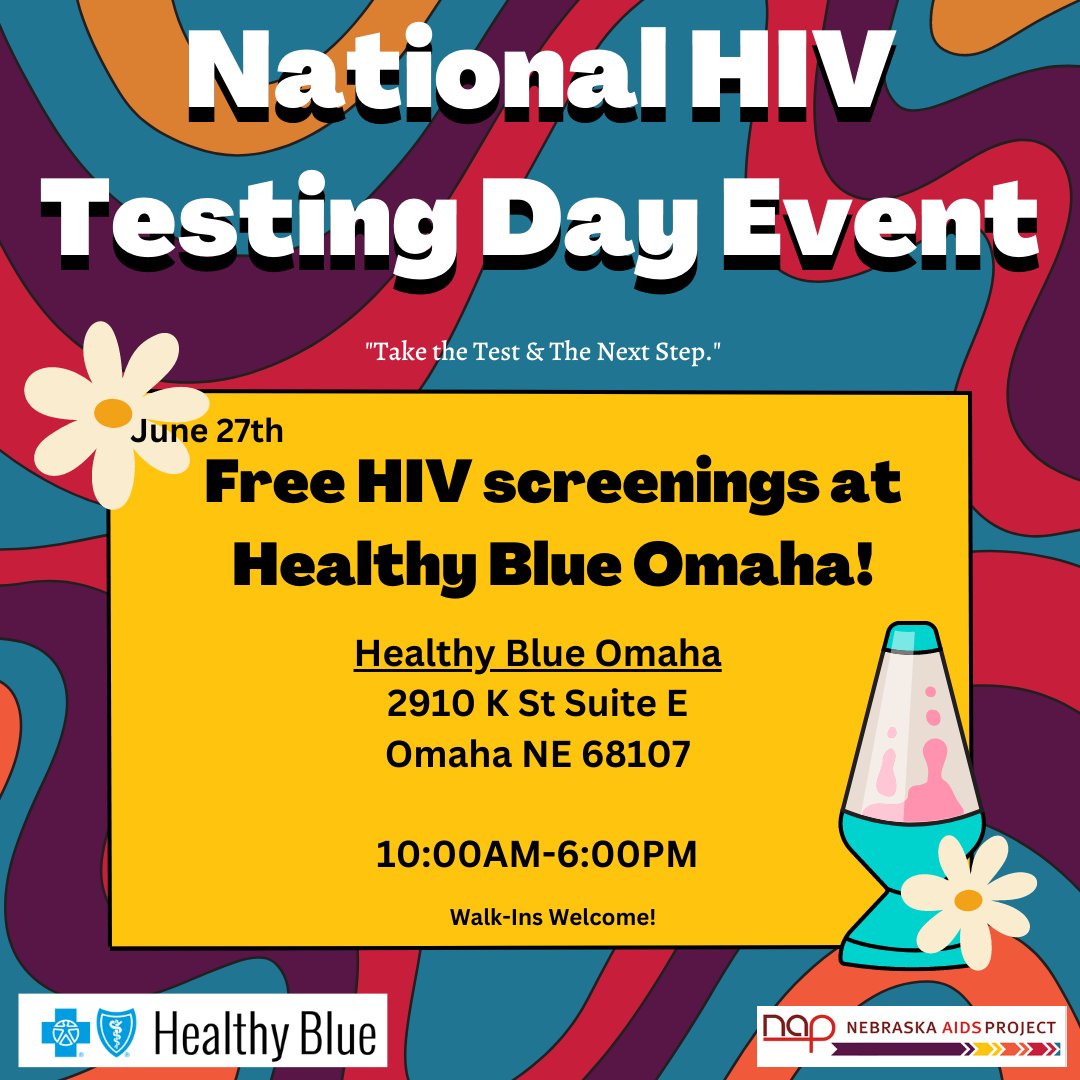 neAIDSproject's tweet photo. 📢National HIV Testing Day is coming up! Do you know your HIV status? We're partnering once again with Healthy Blue, June 27th offering free HIV screenings!

📢@HealthyBlueNE #NationalHIVTestingDay #NHTD #HIVTesting #HIV #June #June27th #Nebraska #NebraskaAIDSProject https://t.co/BQl6sJUjIY