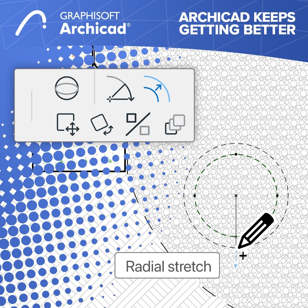 Cree interacciones idénticas cuando use Radial Stretch con círculos y elipses. Solo una de las muchas actualizaciones que ahorran tiempo disponibles en Archicad 26. 
.
Obten más información sobre el resto de las actualizaciones en
graphisoft.com/uy/solutions/a…