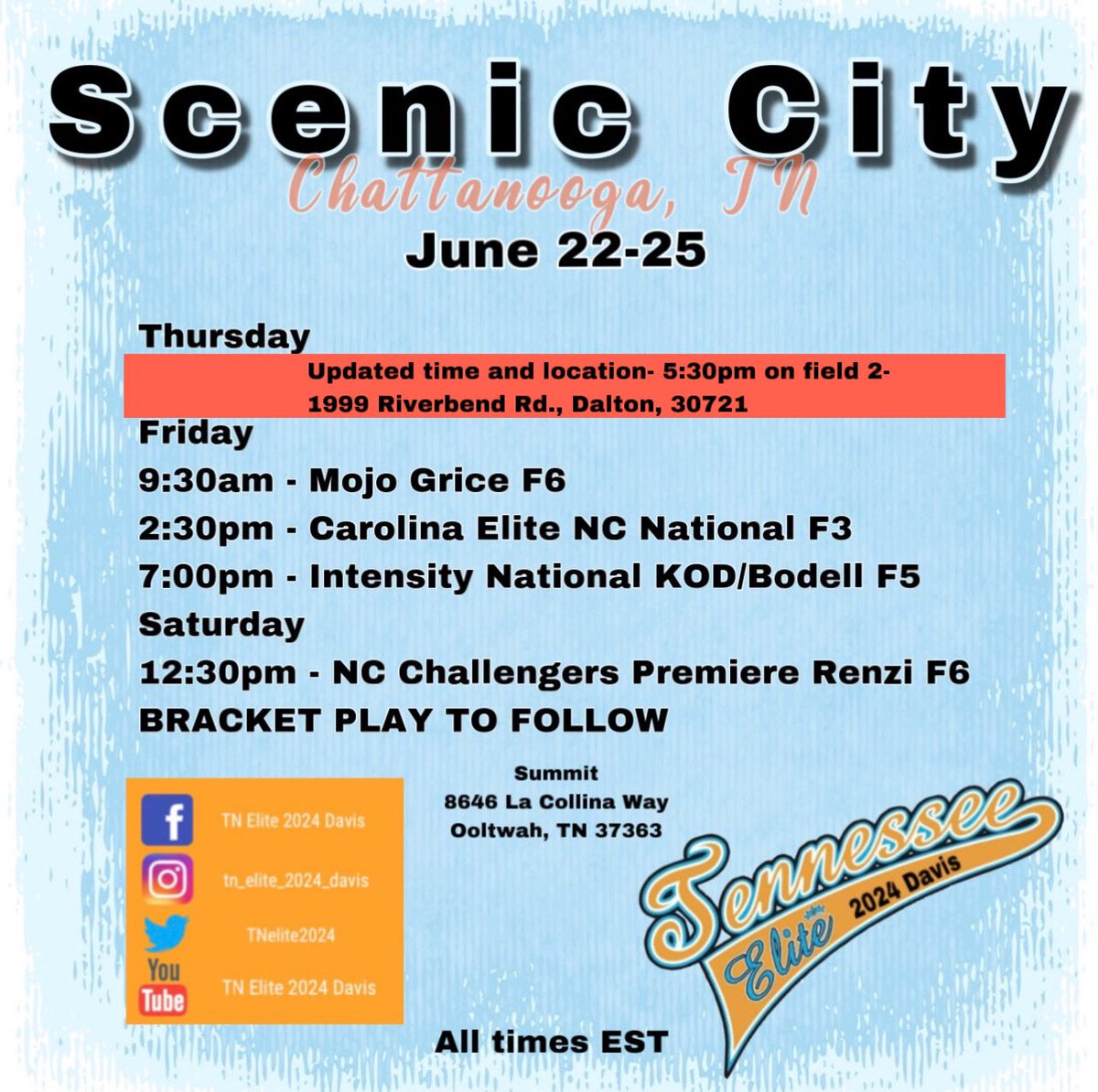 See new time due to rain delays. All times EST.