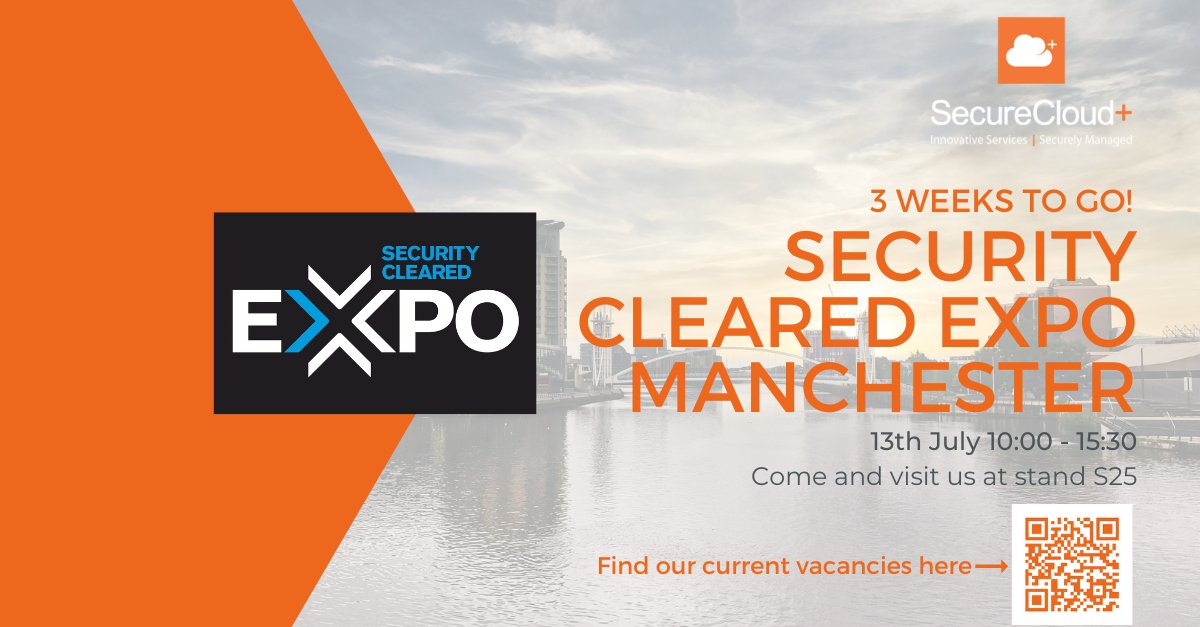 Just 3 weeks until the Security Cleared expo in Manchester. We look forward to seeing everyone there! Find our vacancies here ow.ly/ZLA050OQrNE, or use the QR code below.

#SecurityClearedExpo #SCE #SCjobs