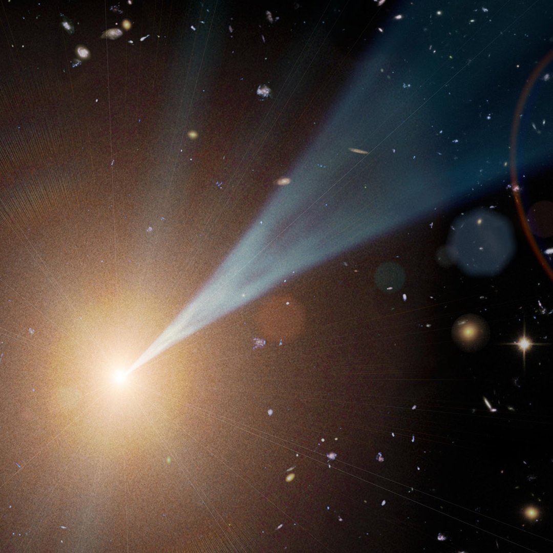 BREAKING 🚨: Astronomers say a stream of ionized radiation coming from a distant galaxy has changed directions and is now pointed at Earth 'a very exceptional case of jet reorientation'