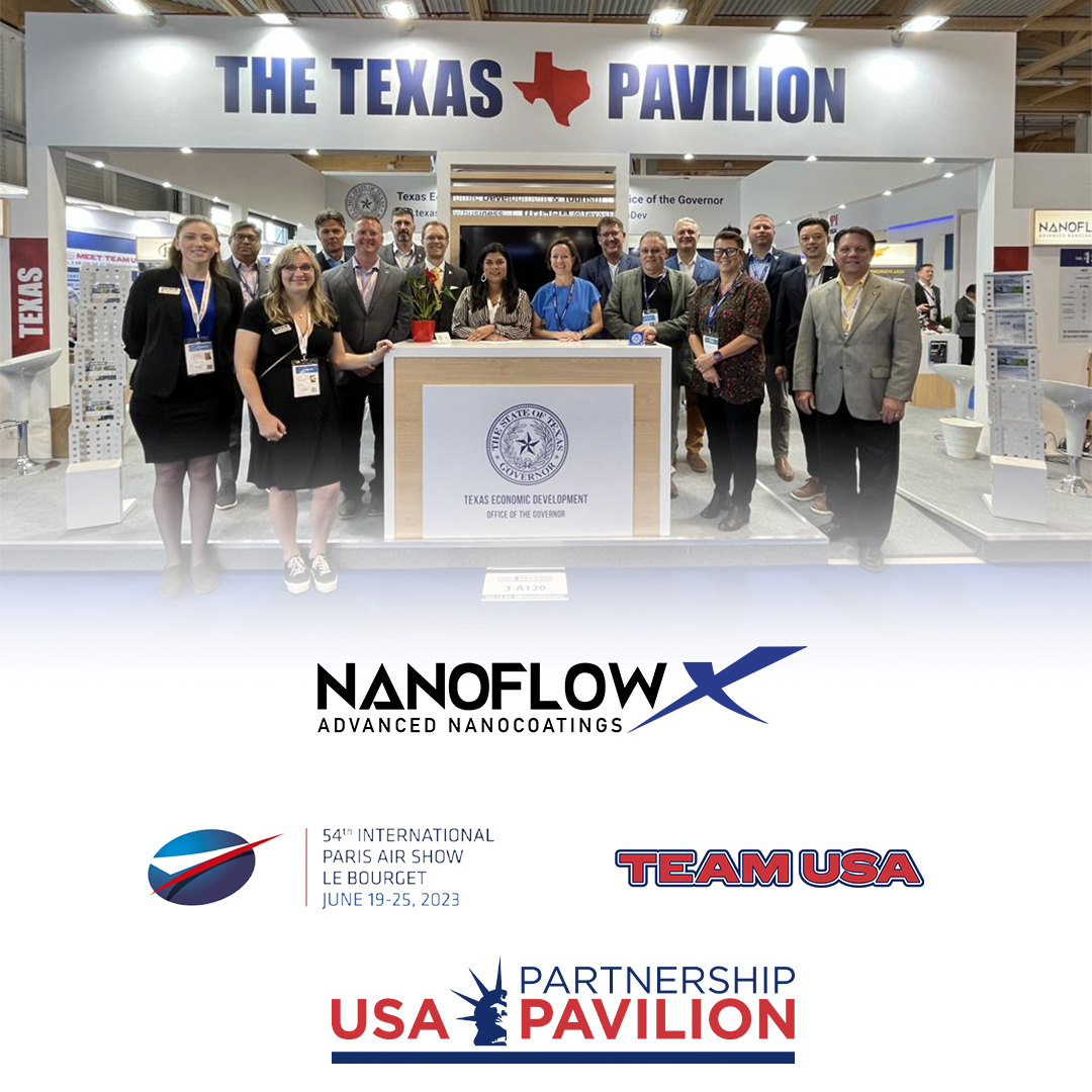 NanoFlowX's tweet photo. NanoFlowX is honored to have been representing Texas, USA at the 54th International Paris Air Show alongside a remarkable lineup of businesses from the great state of Texas. 🇫🇷✈️🇺🇸

#NanoFlowX #ParisAirShow #PAS2023 #ParisAirShow2023 #USA #AviationExpo #Coatings #Innovation https://t.co/ynS3oVYr0Y