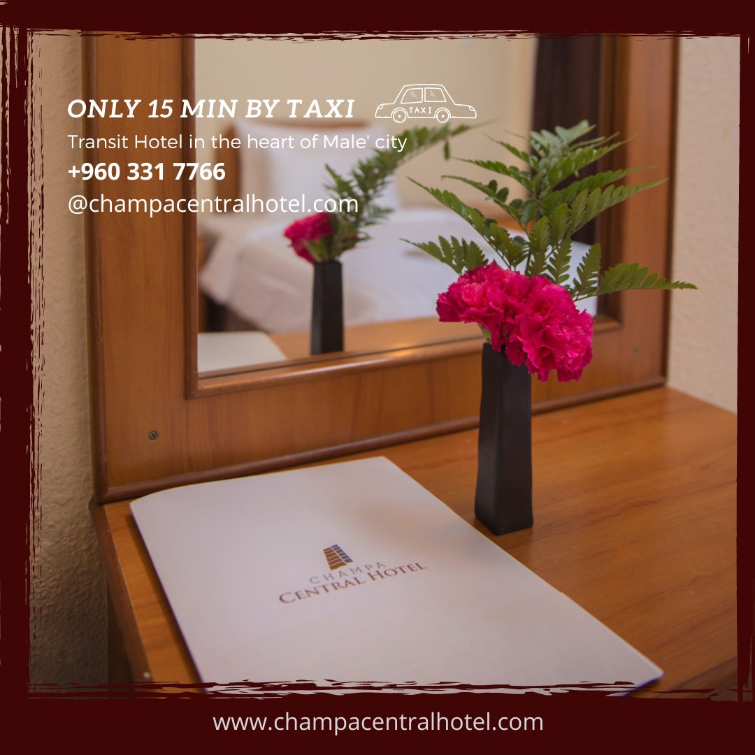 CCH_Maldives's tweet photo. Did you know it only takes 15 mins by car to get to Champa Central Hotel from the Velana International #Airport? How convenient! 😊
#Hotel #Travel #Maldives #TravelTips #TransitHotel #AirportHotel https://t.co/OCSLHGKPxD