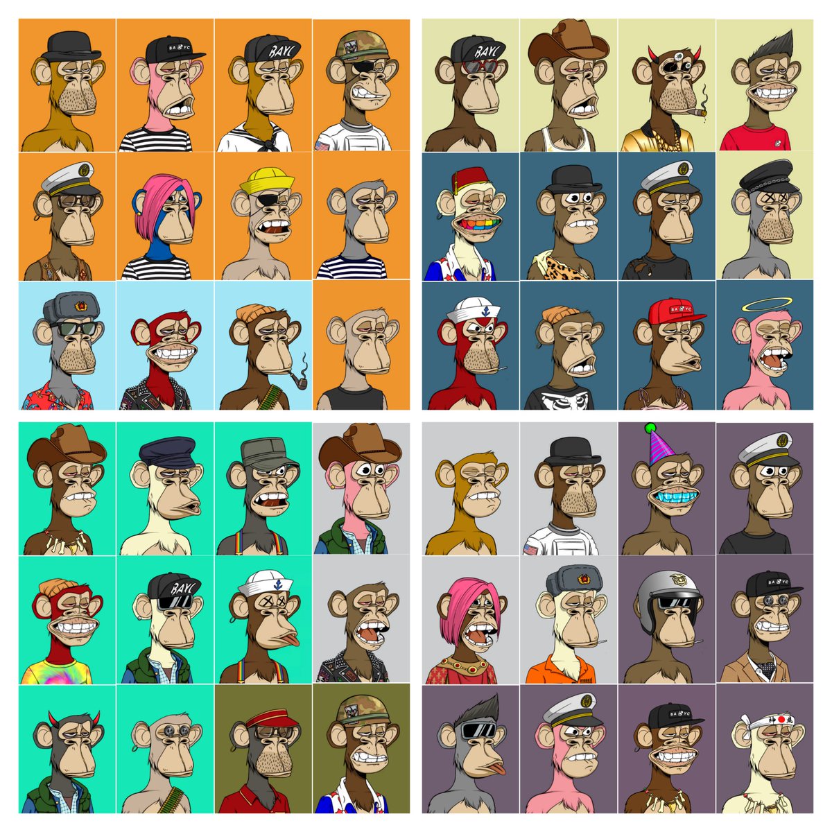 Mortpoker's tweet photo. Hi, I'm Morty and I like to make grids 👋

Here's a grid of 48 apes I flipped in 2023, in the most challenging NFT market conditions.

Not everything is a win, i prolly took 10ish losses in here, but overall we're stacking ETH https://t.co/VN4V08F8Jn