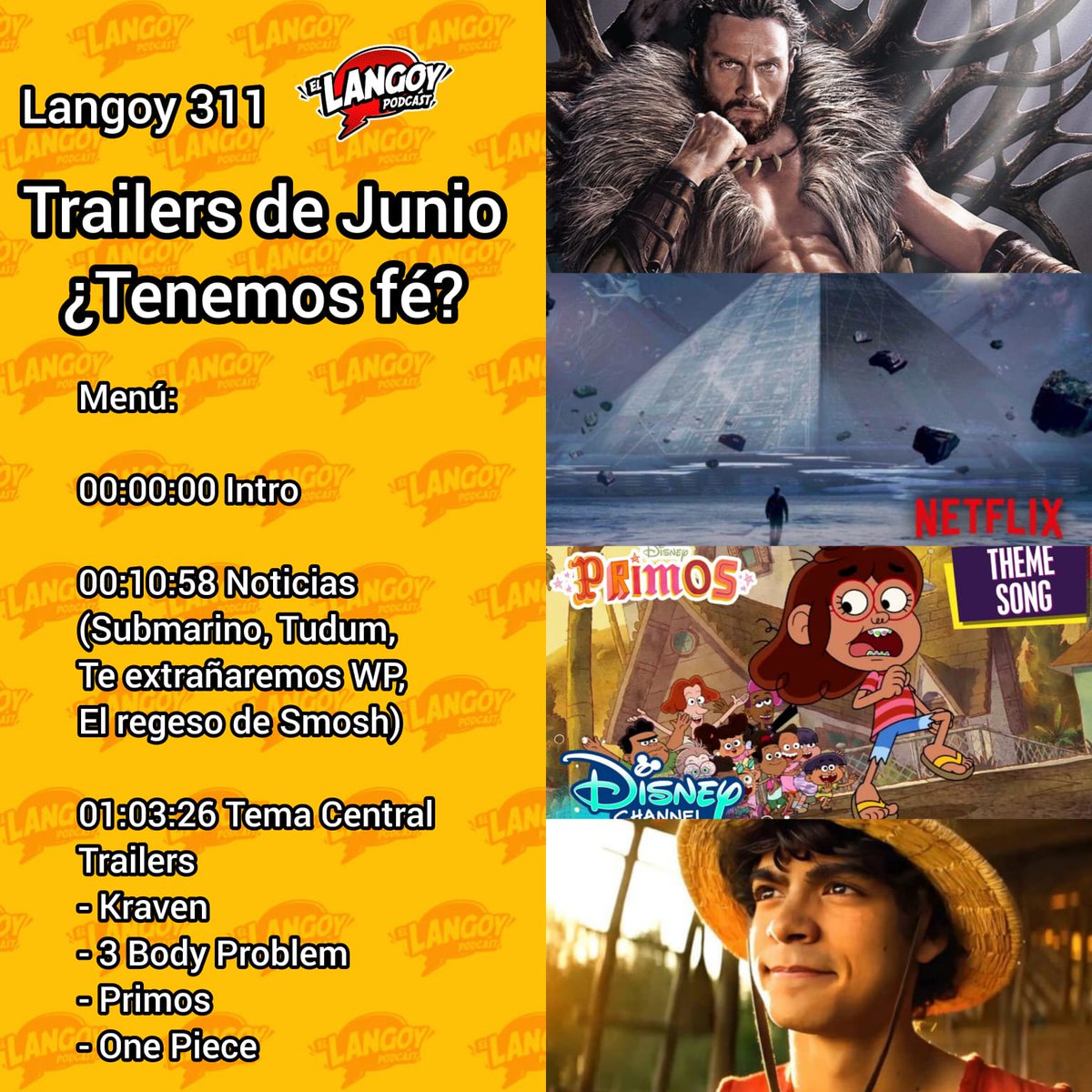El_Langoy's tweet photo. 🎙️¡Nuevo Programa!

Volvemos después de un descanso, es así que nos respondemos a la pregunta ¿Tenemos Fe en los Trailers de Junio?.

🎙️¡Nuevo Programa! #Tráiler #Trailers #Perú #PodcastAndChill https://t.co/f3ijGfNofM