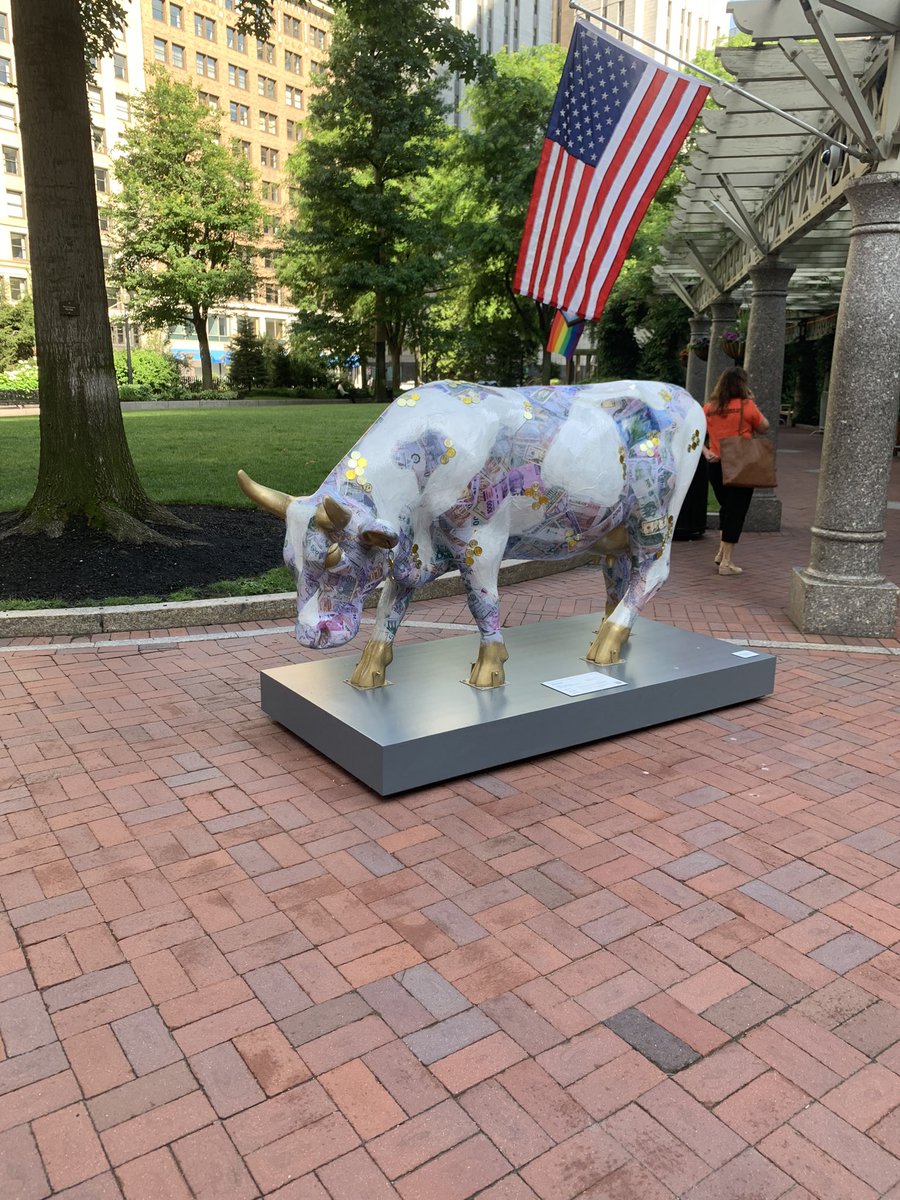 Mini fiat covered bull appeared in Post Office square this morning. Bullish… 🐂
