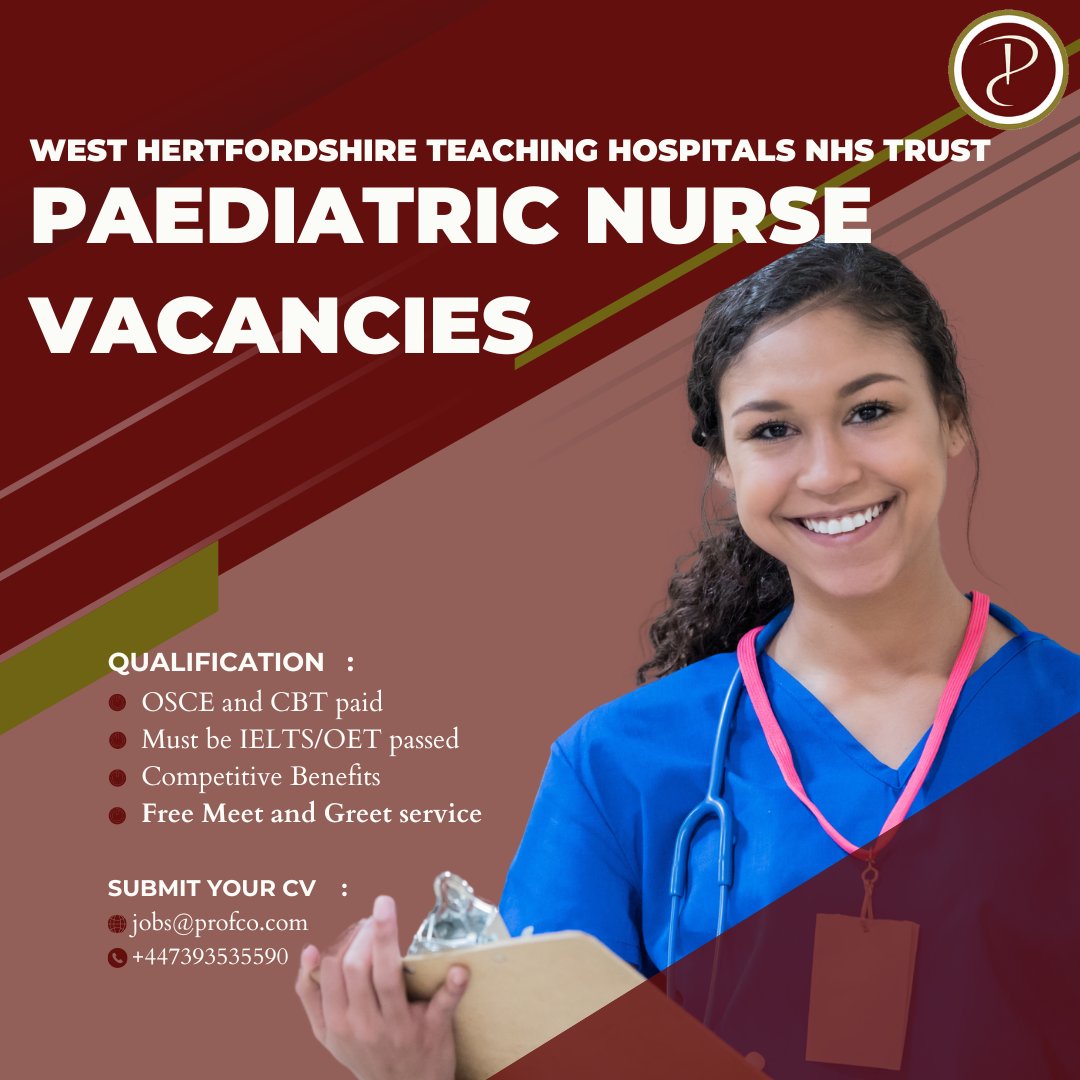 profcojobs's tweet photo. West Herts are hiring Paediatric Nurses! Progress your career today. Interviews over TEAMS this July!
https://t.co/WdANvq4VK3
Send your CV to jobs@profco.com
#nhsjobs #nursinigintheuk #NHSTrust #nursinginwatford #osce #cbt #OET #NMCPIN #nmc #paediatricnurses #paediatricnursejobs https://t.co/15fAyi4m4c