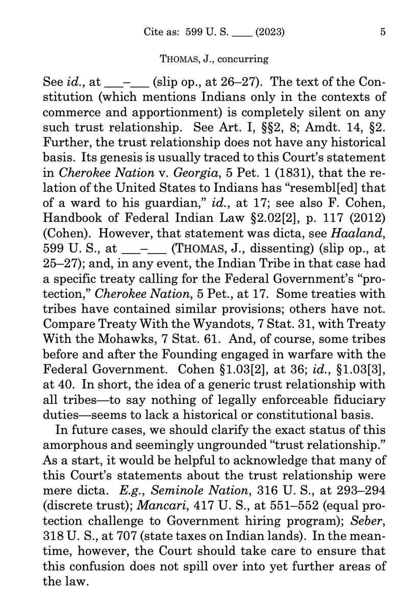 fordm's tweet photo. In a concurring opinion, Thomas suggests that the U.S. does not have a trustee relationship with tribal govts. and signals his willingness to overturn a raft of key Indian law rulings. https://t.co/U1kicHavtf