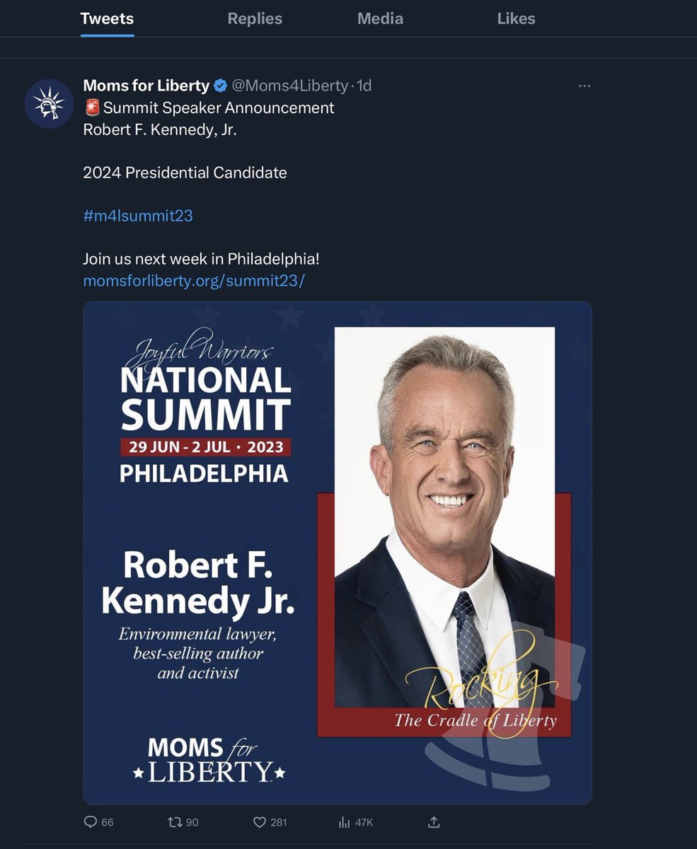 If anyone is still confused about Robert Kennedy Jr. he’s speaking at the Moms for Liberty National Summit. In their first newsletter, Moms for Liberty describes their strategy by quoting Hitler: “He alone who OWNS the youth, gains the future” If it quacks like a Nazi…