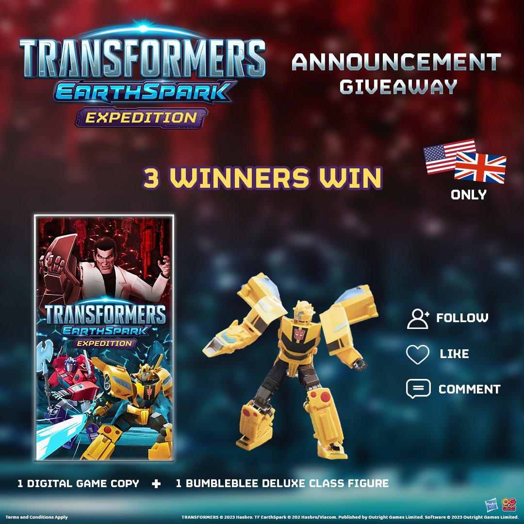 Giveaway🚨
Wanna win a Bumblebee figure & a digital copy of our new #Transformers game?
To enter:
👥Follow @‌Outright_Games
❤️Like
💬Comment with your question for @SimonFurman3 the screenwriter of the game & add #TRANSFORMERSEARTHSPARKExpedition who'll answer them at @Comic_Con