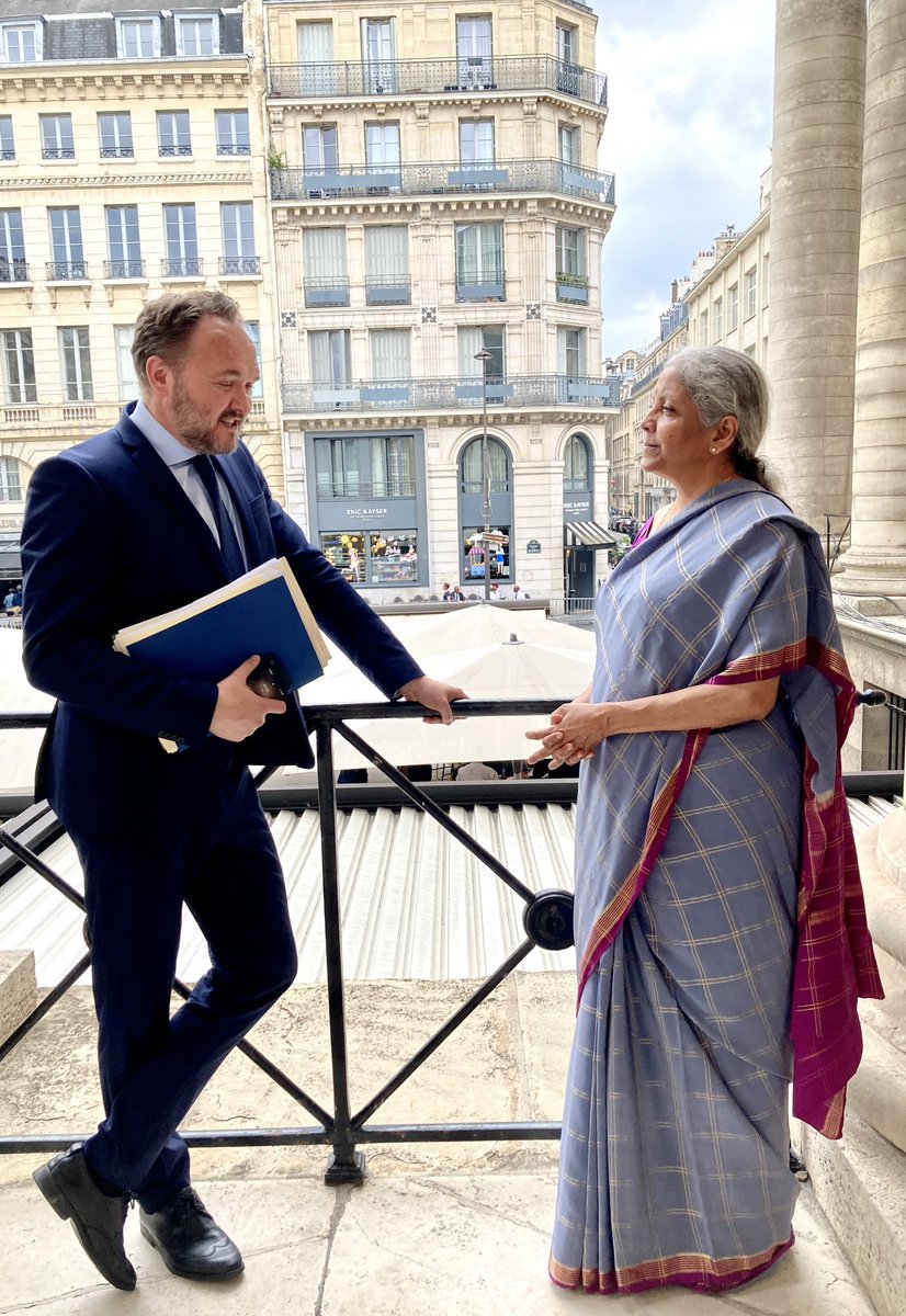 Union Finance Minister Smt. @nsitharaman met Mr. Dan Jørgensen @DanJoergensen, Minister for Development Co-operation and Global Climate Policy, Denmark, on the margins of the #ParisSummit for a #NewGlobalFinancingPact today.

@IndiaembFrance