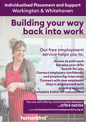 At Recovery Steps we offer employment opportunities for people up and down the county who come through our service. We’ve seen some amazing outcomes, with several successful job starts throughout the county in the last 2 months, by helping people to do what they love.