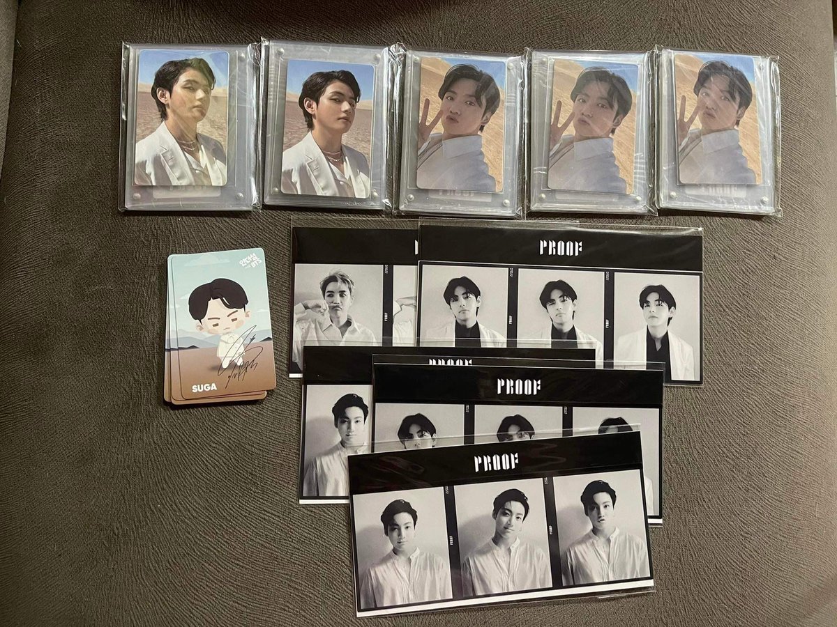 Hi guys, we will soon move to our temporary home so I can’t bring them with me. Selling all of these at a low price na. For sister’s dialysis too🙏 Please help retweet. Proof Album Set (Sealed) complete with all weverse POB -Jungkook -Taehyung 2300